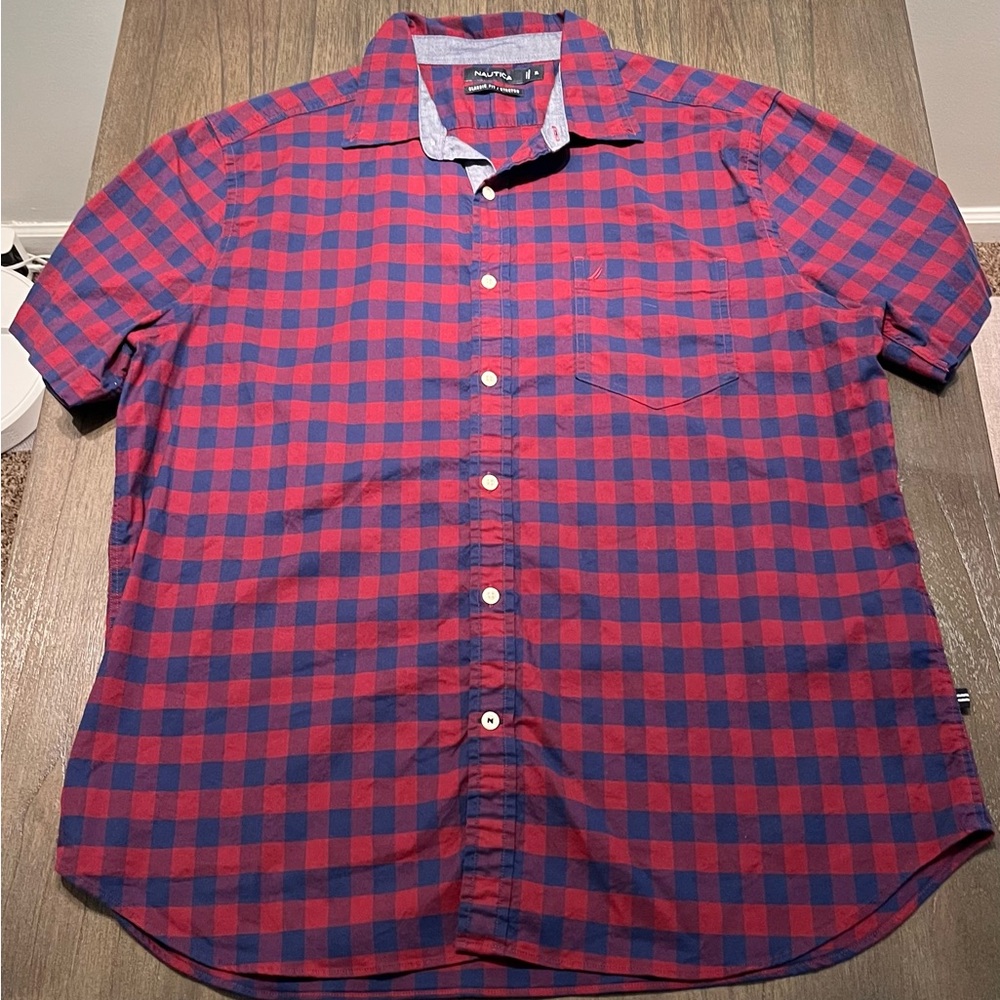 Nautica Red and Blue Checkered Casual Shirt